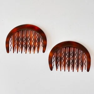 Vintage Tortoiseshell Plastic Hair Combs Set Of 2 Oval France Pair - Picture 1 of 7