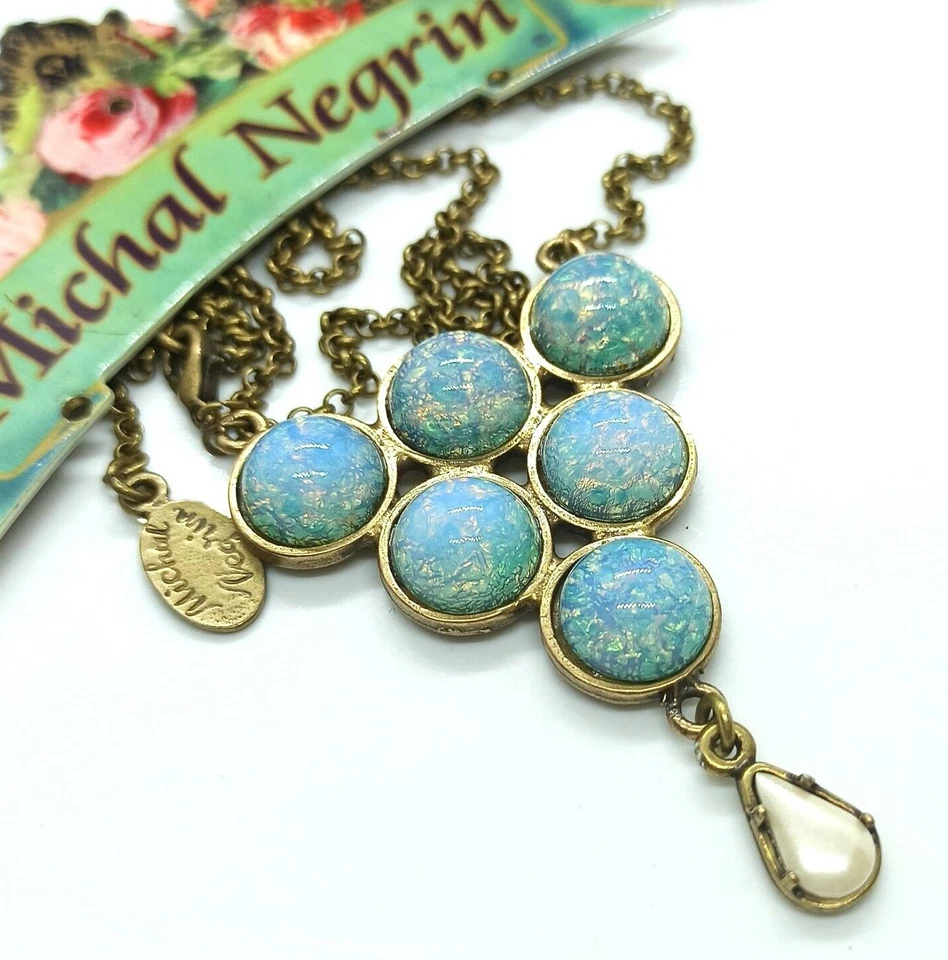 Collar Michal Negrin Azul Ópalo Racimo Perla Lágrima Gota Colgante Deco Regalo Nuevo  Foto 1 de 1
