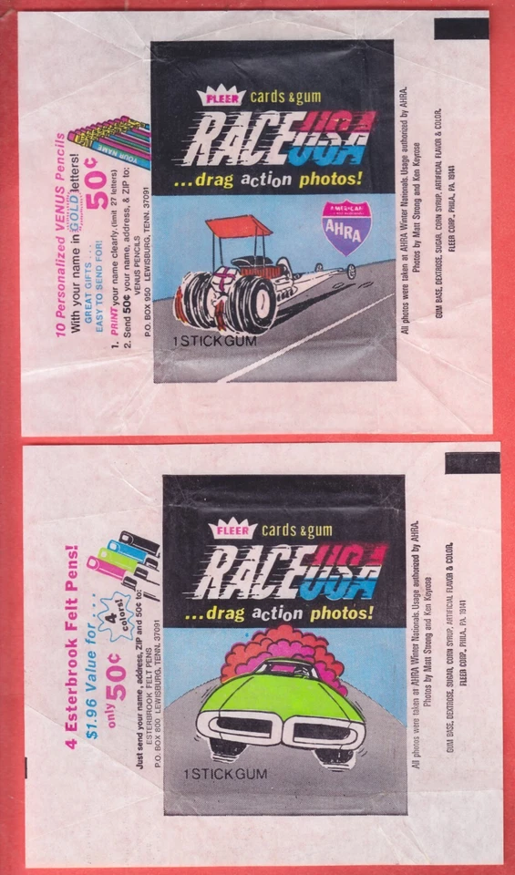 1972   FLEER   RACE  USA    2   DIFFERENT   WAX   WRAPPERS    NM/MT - Image 1 of 1