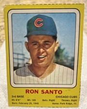 1969 Transogram Card -Ron Santo HOF Chicago Cubs Nice Condition Hard To Find!