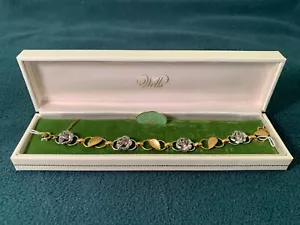 Vtg Wells 14K filled Yellow Gold 4 Leaf Bracelet w/silver roses NIB!!! - Picture 1 of 14