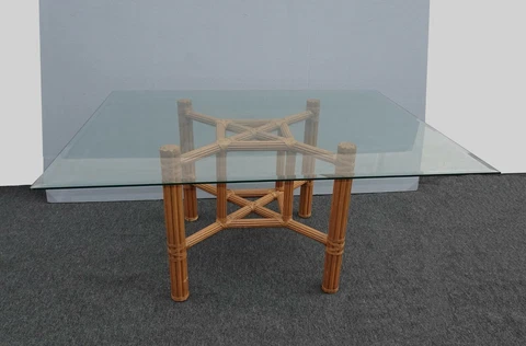 Vintage  McGuire Style Faux Bamboo Dining Room Table w Leather Straps Cover