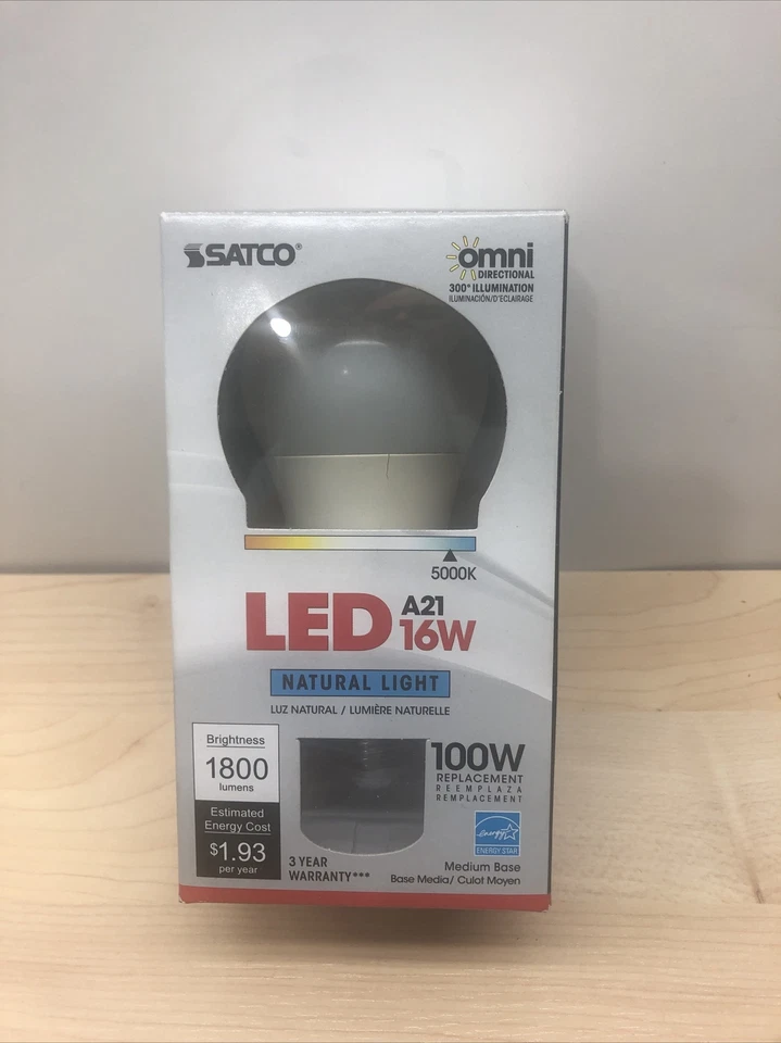 Satco S9287 - 16 watt, A21 LED, Frosted 5000K, Medium base Dimmable 100w Replace - Image 1 of 4