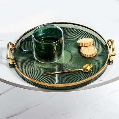 Luxe dienblad, met handvatten Dessertblad, rond decoratief dienblad, Green - Image 1 of 4