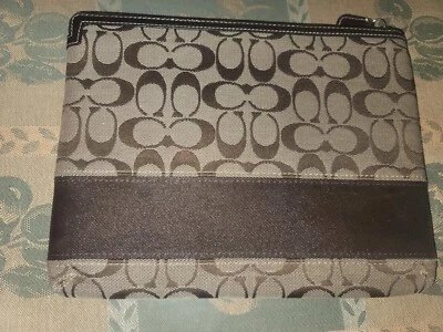 Coach Tablet Sleeve Medium Tan & Brown Canvas Jacquard Signature Stripe F61716 - Image 1 of 4