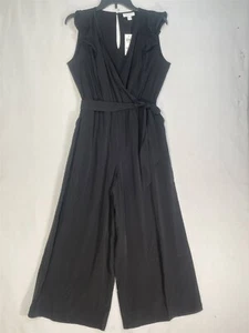 Charter Club Jumpsuit Womens Size 6 Black Surplice Neck Flutter-Sleeve - Picture 1 of 15