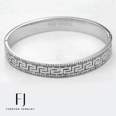 6.5英寸女式不锈钢CZ冰冷闪亮手镯手链,高波兰*盒 — 第 1/3 张图片