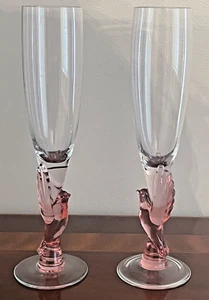 Crystal Champagne Flutes Glasses Pink Dove Stems- Wedding Toast - Picture 1 of 19