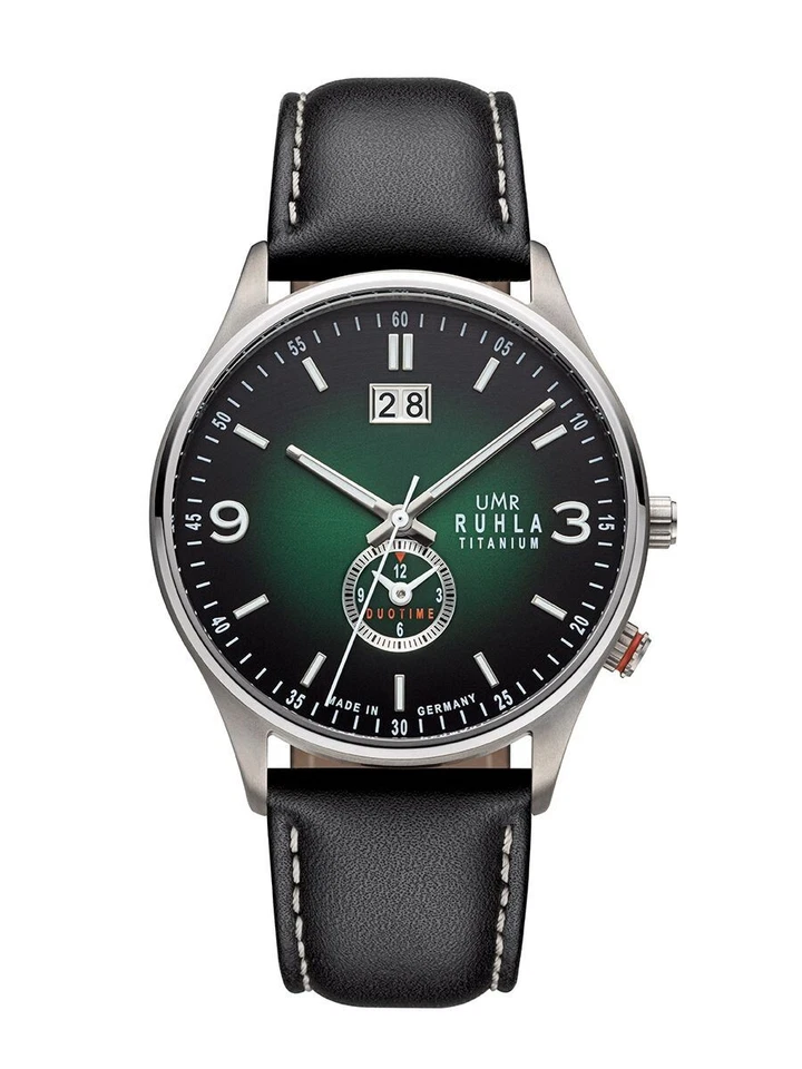 Ruhla UMR Herrenuhr 17083 Armbanduhr schwarz Lederband Big Date, Titan, NEU - Bild 1 von 1