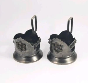 2 TWO Vintage Russian Tea Glass Holders Pobedanosec Podstakannik - Picture 1 of 10