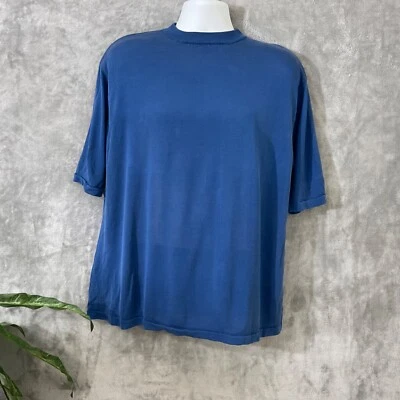 Men's Silk/ Tencel Knit T-Shirt Short Sleeve size XL Blue Mock Neck - Image 1 of 4
