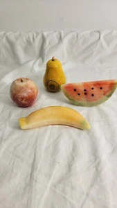 VINTAGE MARBLE ALABASTER FRUIT SET OF APPLE PEAR BANANA WATERMELON - Picture 1 of 10