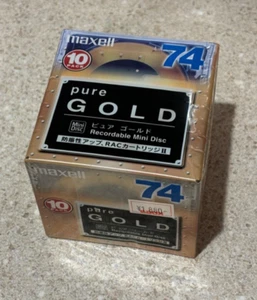 New Sealed Maxell Pure Gold Recordable Mini-Disc MD 10 Pack Blank Disks Japan - Picture 1 of 5