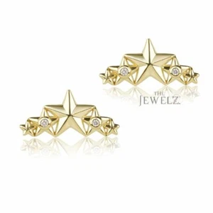 14K Gold 0,12 ct VS/F-G Diamant Drei Sterne Ohrstecker Himmelsschmuck - Bild 1 von 5