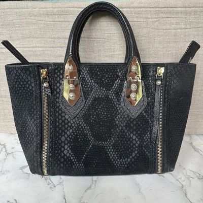 HENRI BENDEL A-List Mini Black Snake Embossed Suede Leather Satchel Bag No Strap - Image 1 of 4