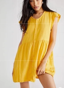 Free People x CP SHADES Tory Mustard Yellow Tunic Button Shirt Dress XS - Bild 1 von 9
