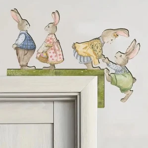 Vintage Look Easter Bunny Wooden Door Frame Corner Decoration Pastel Colors - Picture 1 of 5