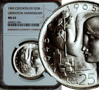 NGC MS-65 CZECHOSLOVAKIA SILVER 25 KORUN 1965 (LIBERATION ANNIV.) POP: 6/9 - Image 1 of 4