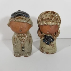 Ardco Salt and Pepper Shakers Boy and Girl Vintage Japan Brown Blue - Picture 1 of 6