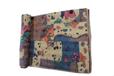 Vintage Patchwork Kantha Queen Throw  Reversible Quilts Sari Patchwork India - Image 1 of 4