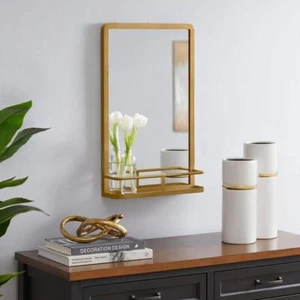 Home Decorators Collection Wall Mirror 15"Wx24"H Rectangular w/ Shelf Iron Gold - Picture 1 of 6