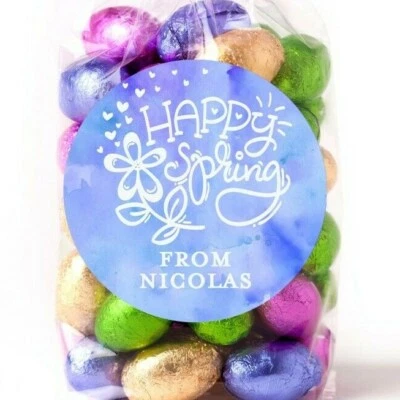 Pegatinas de Pascua - Feliz Primavera Azul - Etiquetas Adhesivas de Pascua Personalizadas Foto 1 de 2