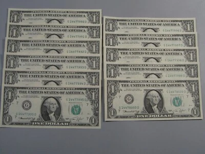 11 Consecutive CU Crisp 1974 FRN Notes # G 14477990-8000 D. #39 - Image 1 of 4