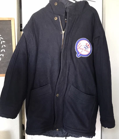 VTG NY Yankees MLB Mirage Stadium Jacket Coat First String  90s Heavy Hooded Cover