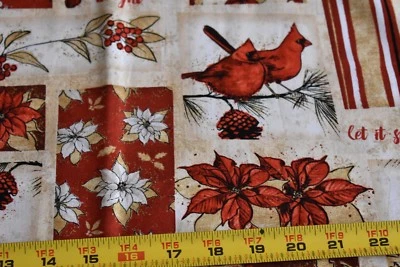 Por 1/2 yarda, Cardenales y flores de pascua en algodón tostado, David Textiles/Penner, N2518 Foto 1 de 4