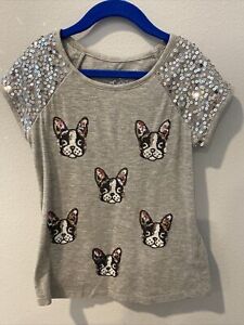 Justice tee, sequined, dogs, size 8, EUC