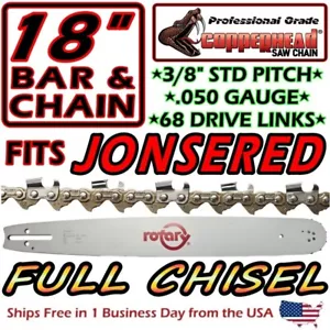 COPPERHEAD 18" BAR & FULL CHISEL PRO SAW CHAIN JONSERED CS-2258 - 3/8 .050 68 DL - Picture 1 of 15