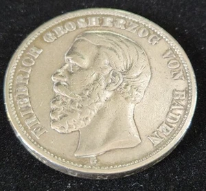 Funf Mark Silver Von Baden 5 Mark 1895 G Germany Deutsches Reich Coin - Picture 1 of 8