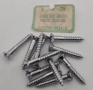 #6 x 7/8" Chrome Brass Oval Head Slotted Marine Wood Screws (12) pack CBWS15 - Picture 1 of 2