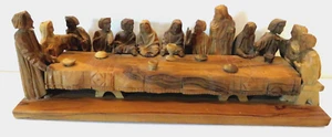 Estatuilla de la Última Cena de madera tallada a mano 11" pieza de arte detallada de colección religiosa - Imagen 1 de 15
