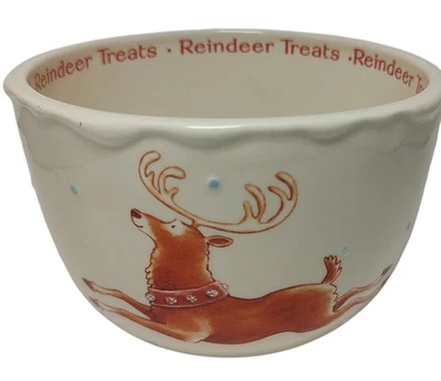 Tigela de cerâmica vintage Hallmark de guloseimas de renas Natal feriado sopa cereal - Imagem 1 de 4