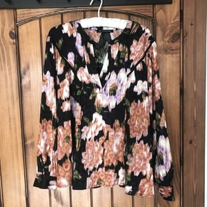 Zac & Rachel Top Women Plus 1X Split Neck Watercolor Artsy Beachy Rust Black EUC - Picture 1 of 12