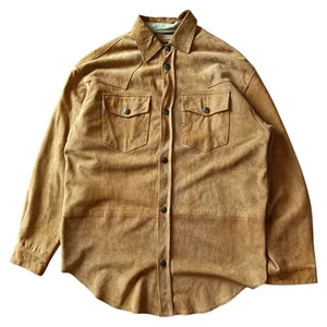 Giorgio Armani Archive 1980s 90s Brown Western Suede Leather Shirt - Size Small - Imagen 1 de 15