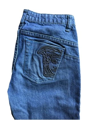 Джинсы узкие вышитые Gianni Versace Medusa (синие) США 24-38 - Изображение 1 из 4