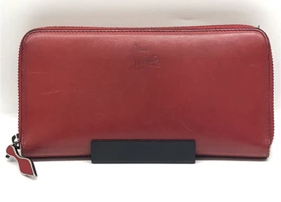 Christian Louboutin Cartera Larga Cuero Rojo Cremallera Redonda 7.87 x 3.93 pulgadas Auténtica Foto 1 de 4