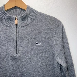 Boys Vineyard Vines Sweater 1/4 zip Pullover Rib Neck Leather Zipper Pull Size L - Picture 1 of 8