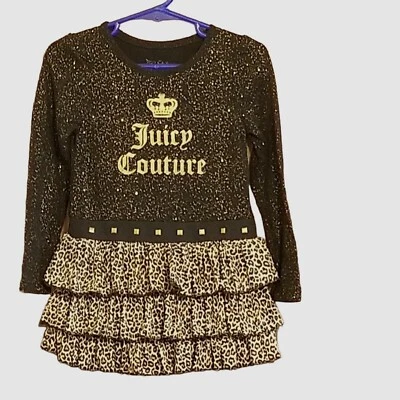 JUICY COUTURE Vintage Baby Toddler Dress 24 Mos Leopard Sparkle Spell Out Black - Image 1 of 4