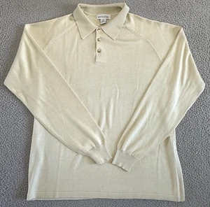 Anthology Sweater 100% Silk Knit Henley Pullover Retro Sand Beige - Picture 1 of 22