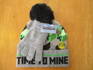 Minecraft Knit Youth Hat and Gloves 2 Piece Combo Set - Picture 1 of 3