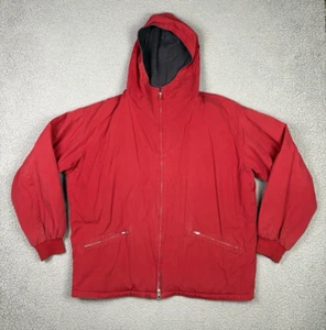 VTG J Crew Oarsman Jacket Mens LG Red Hooded Full Zip 100% Cotton Lined 90s - Picture 1 of 13