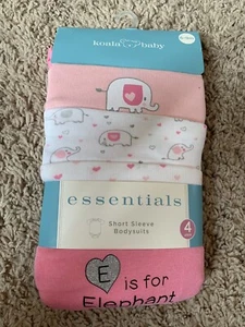 Koala Baby Short Sleeve Bodysuits Baby Girls 4 Pack Cotton Pink Elephant Pr NWT - Picture 1 of 5