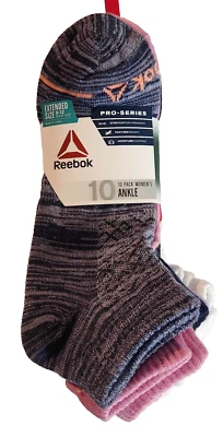 10 pares de meias femininas Reebok Pro Series tamanho estendido 9-12 no tornozelo - Imagem 1 de 3