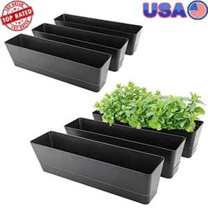 6PCS Rectangle Window Planters W/ Drainage Tray Herbs Succulents Indoor Outdoor - Picture 1 of 7