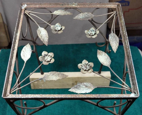 Antique NOVELTY TABLE Steel Glass GREAT DEPRESSION Plant Stand Accent Side BOHO Cover