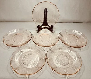 American Sweetheart Rosa Depression Glas Macbeth-Evans Untertassen 6er Set - Bild 1 von 4