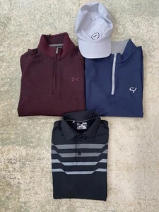 LOT (4) Size M Peter Millar Golf Vest & Hat 1/4 Zip Under Armour Red Black Polo - Picture 1 of 19